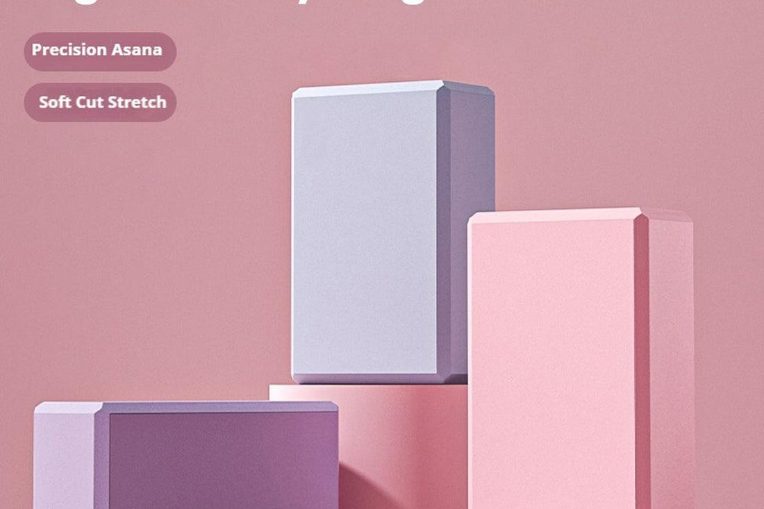 Yoga blocks in a soft pink studio — affordable yoga accessories for beginners