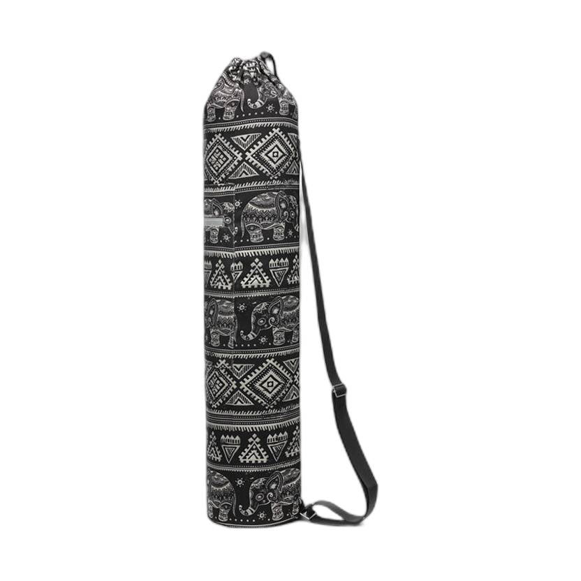 Canvas yoga mat bag with elephant print and shoulder strap