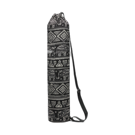 Canvas yoga mat bag with elephant print and shoulder strap
