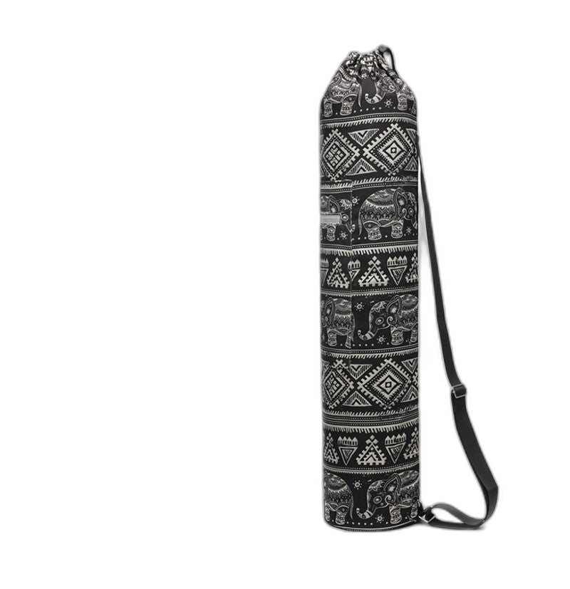 Canvas yoga mat bag with elephant print and shoulder strap