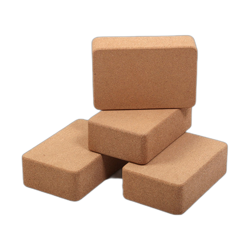 High-density cork yoga bricks stacked in a set