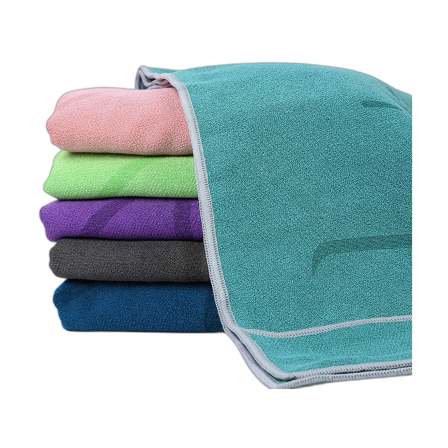 Stack of soft yoga towels in five rich colours