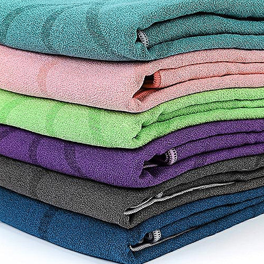 Close-up of soft absorbent yoga towel fabric in five colours
